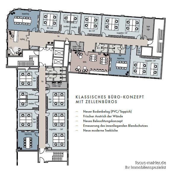 Grundrisskonzept klassiche Zellenbüros