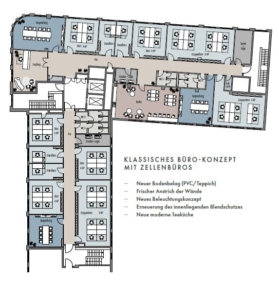 Grundrisskonzept klassiche Zellenbüros
