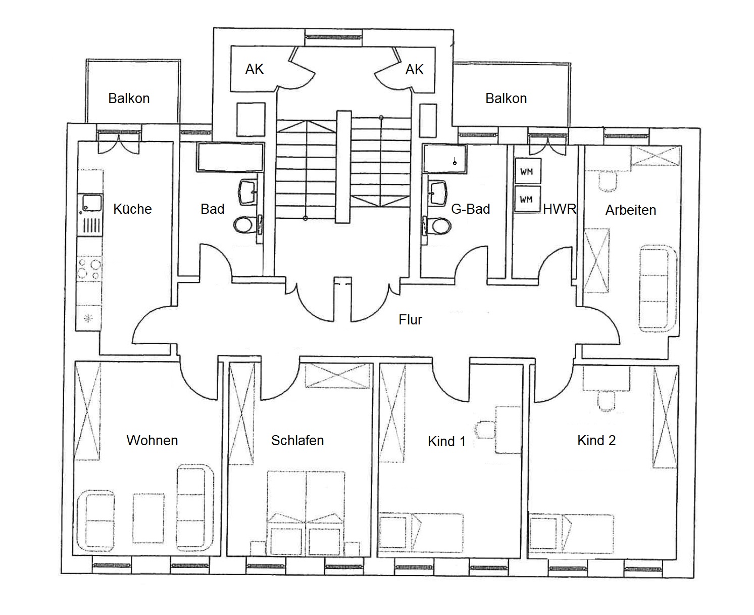 Grundriss 1.+2.Obergeschoß Zusammenlegung