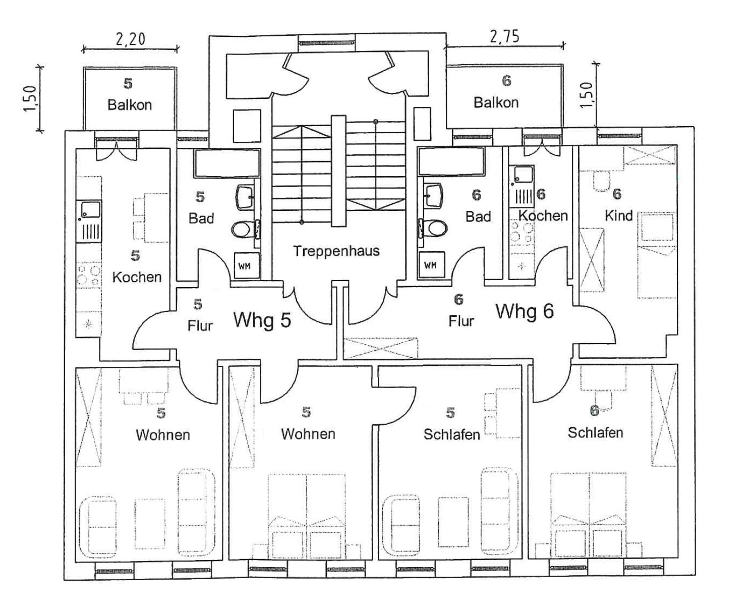 Grundriss 2.Obergeschoß WE 5+6