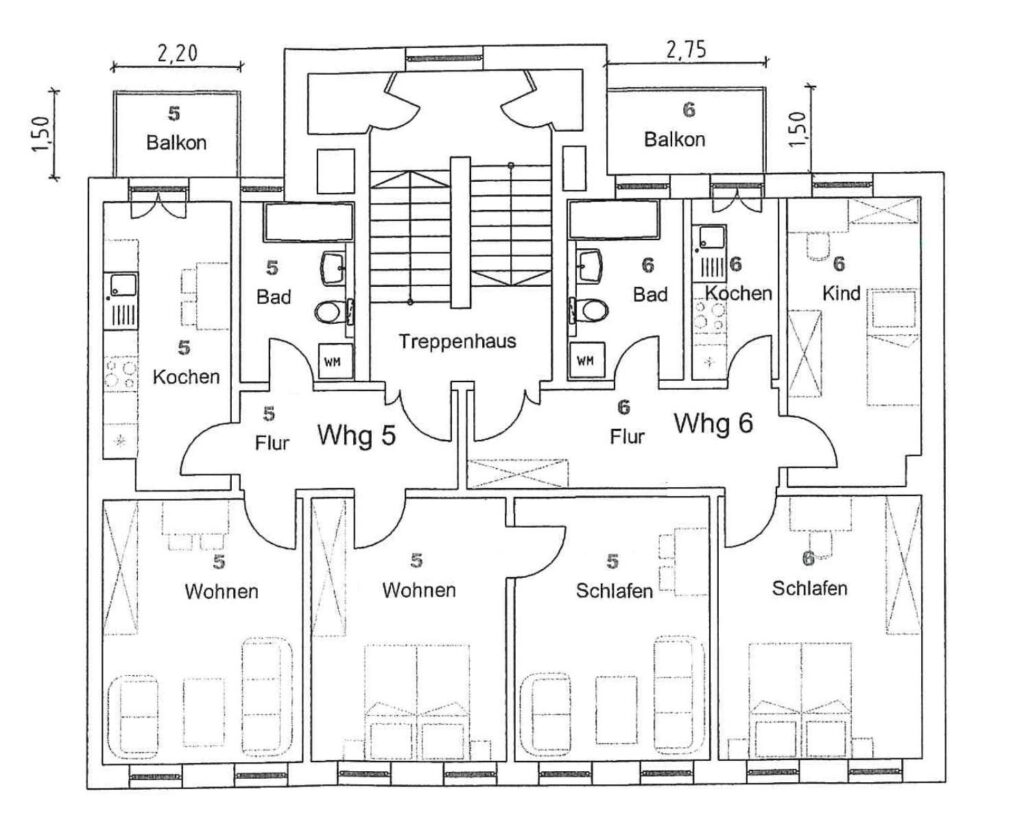 Grundriss 2.Obergeschoß WE 5+6